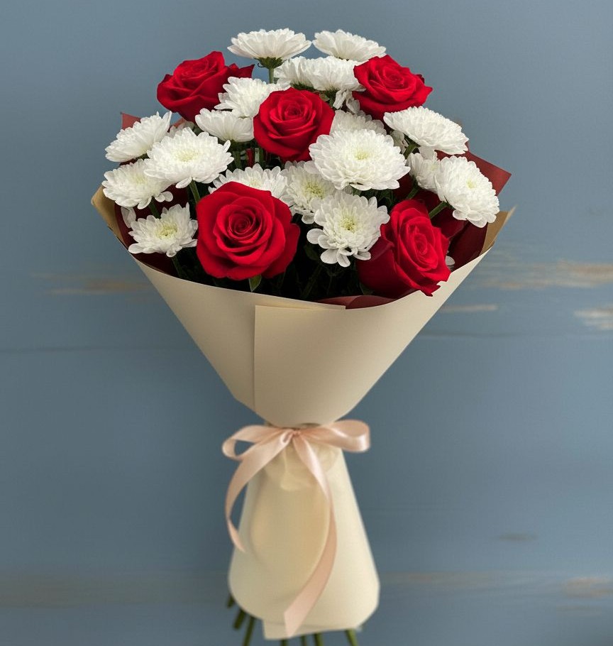 Букет цветов из: Розы и Хризантемы в Вольное