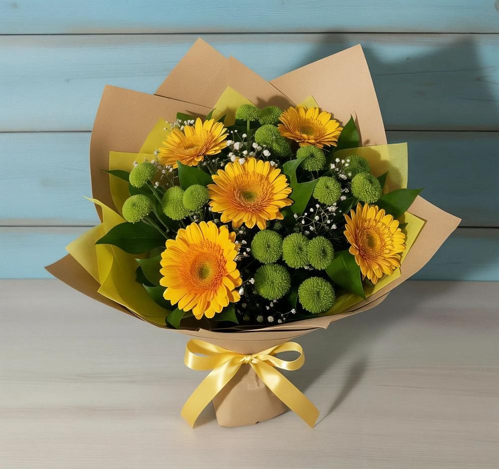 Букет цветов из: Герберы и Хризантемы в Вольное
