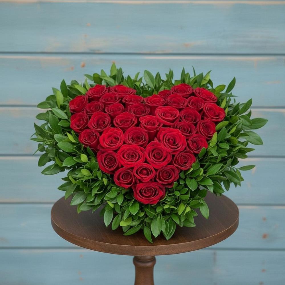 Цветочная композиция из Розы в виде сердца в Вольное