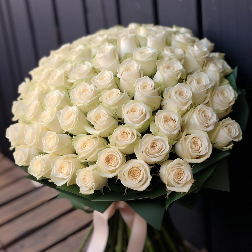 Букет 101 Белая роза Крем де ля Крем в Вольное