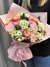 Букет нежные объятья в Вольное Букет цветов из: Гвоздики, Розы и Хризантемы в Вольное
