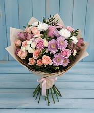 Букет цветов из:  Хризантемы, Розы и Альстромерии в Вольное